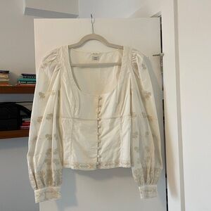 Aritzia embroidered blouse size small